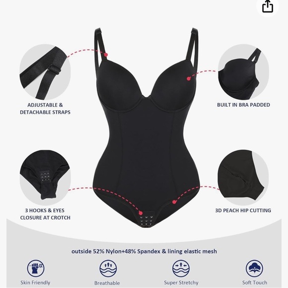 Shapewear Bodysuit For Women Body Shaper Strapless Built-In Bra Plus XX-Large - Picture 6 of 8